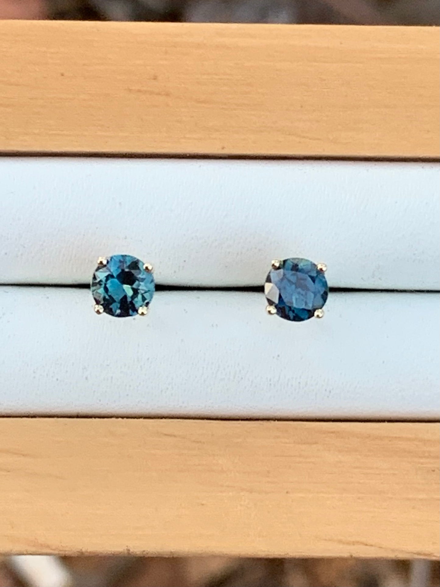 Blue Australian Sapphire Earrings ~ 4.5mm Gold Studs