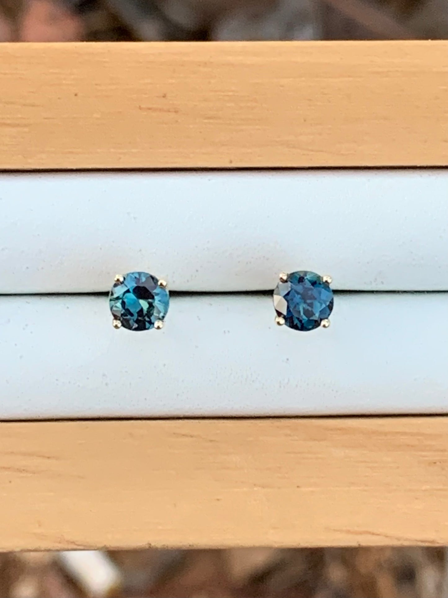 Blue Australian Sapphire Earrings ~ 4.5mm Gold Studs