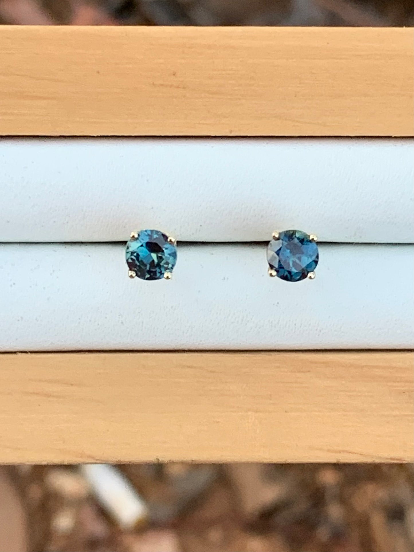 Blue Australian Sapphire Earrings ~ 4.5mm Gold Studs