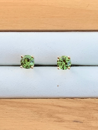Green Australian Sapphire Earrings ~ 3.5mm Gold Studs