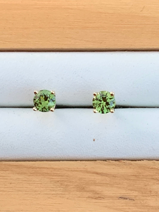 Green Australian Sapphire Earrings ~ 3.5mm Gold Studs