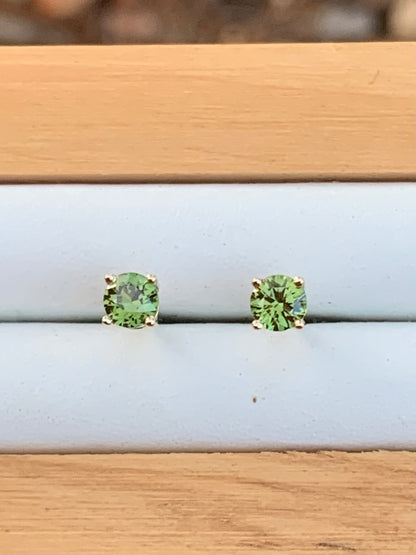 Green Australian Sapphire Earrings ~ 3.5mm Gold Studs
