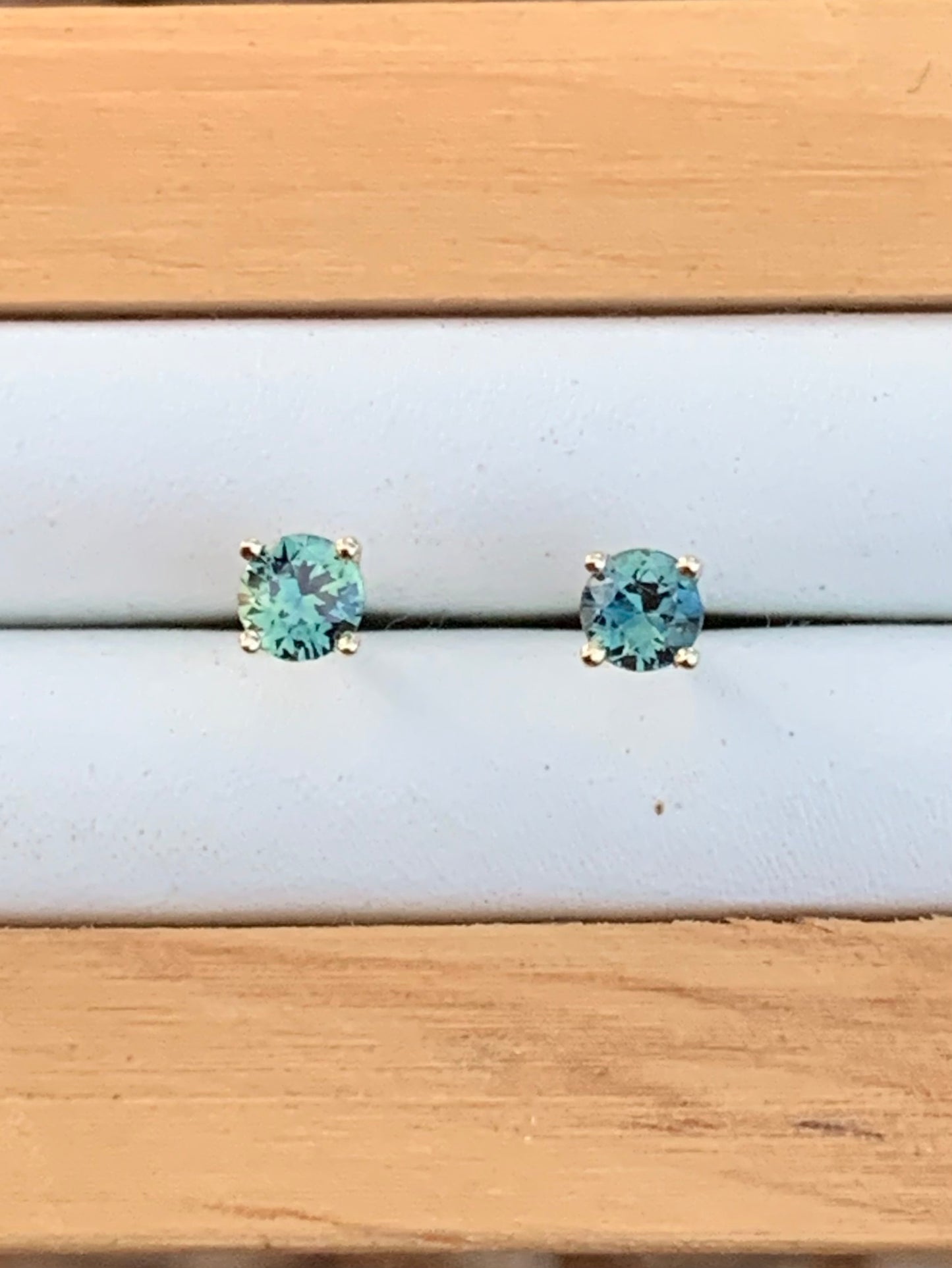 Australian Parti Sapphire Earrings ~ 3.5mm Gold Studs
