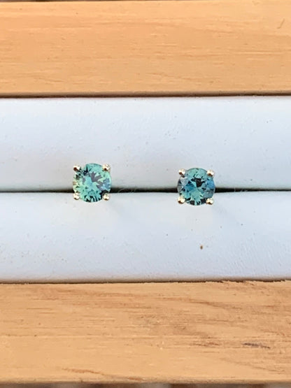 Australian Parti Sapphire Earrings ~ 3.5mm Gold Studs