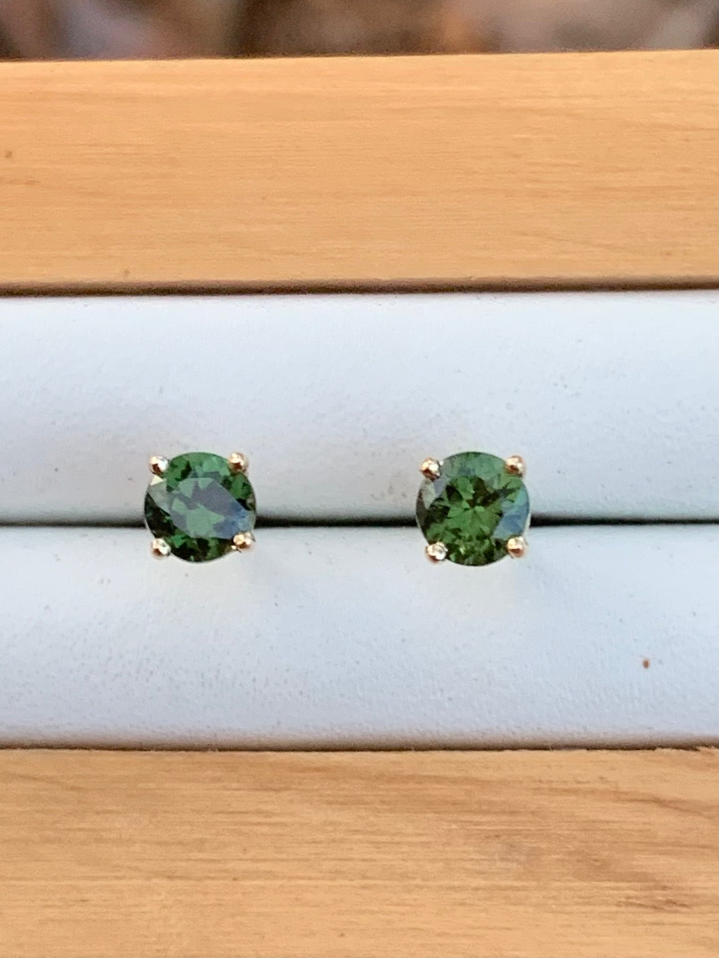 Green Australian Sapphire Earrings ~ 4.5mm Gold Studs