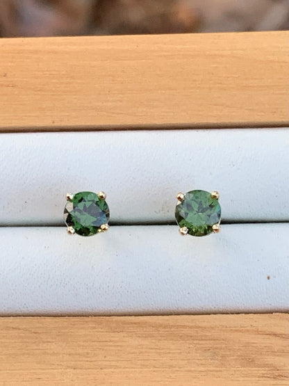 Green Australian Sapphire Earrings ~ 4.5mm Gold Studs