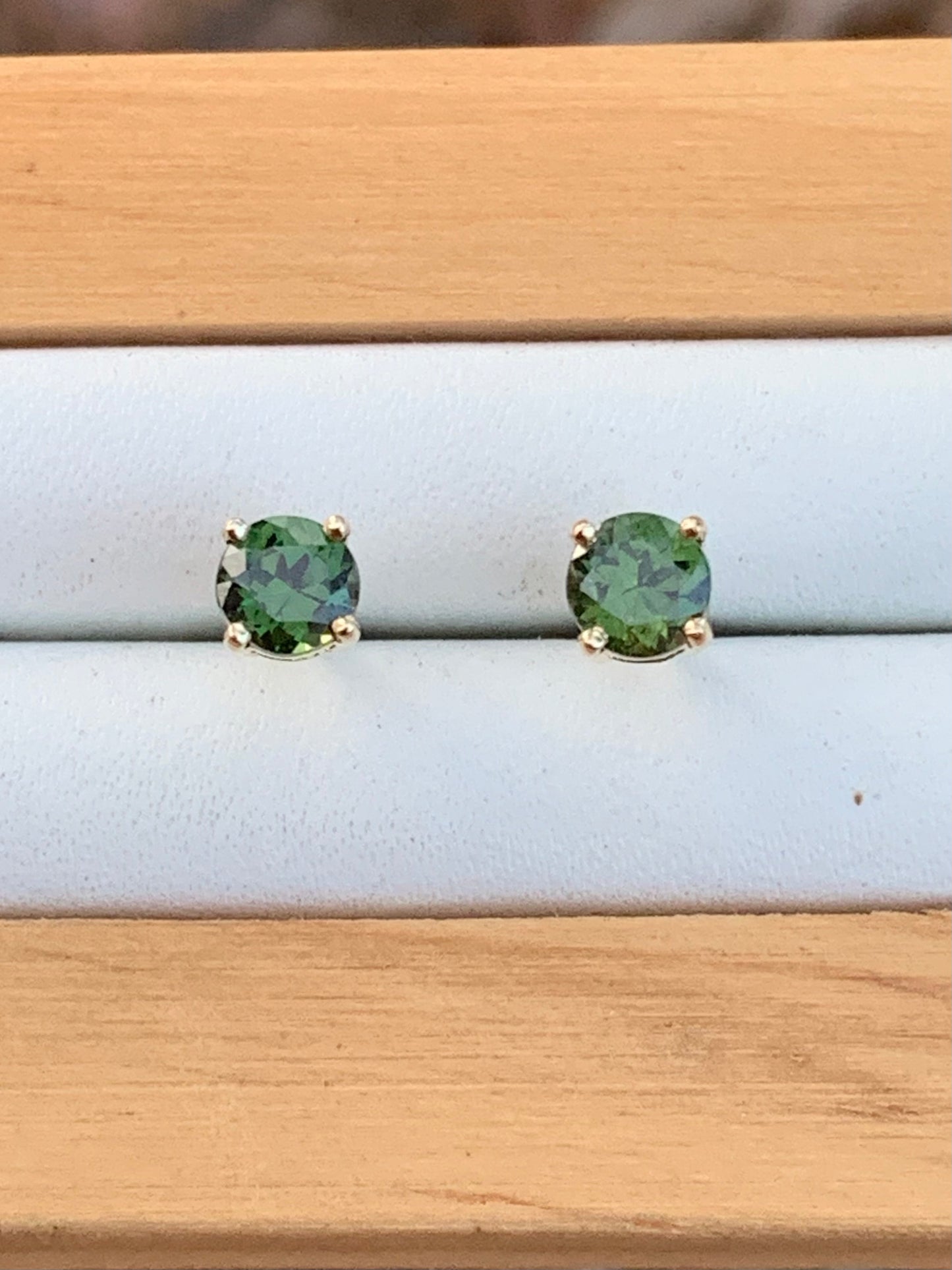 Green Australian Sapphire Earrings ~ 4.5mm Gold Studs