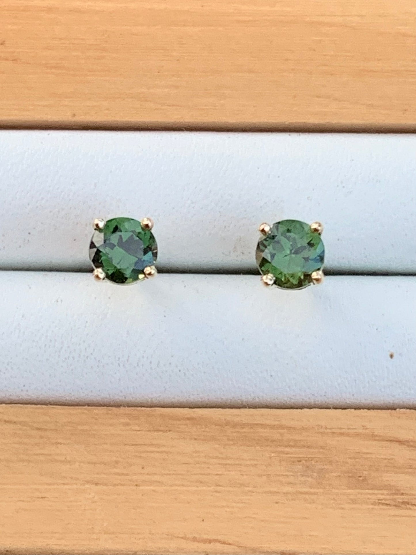 Green Australian Sapphire Earrings ~ 4.5mm Gold Studs