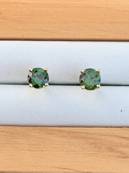 Green Australian Sapphire Earrings ~ 4.5mm Gold Studs