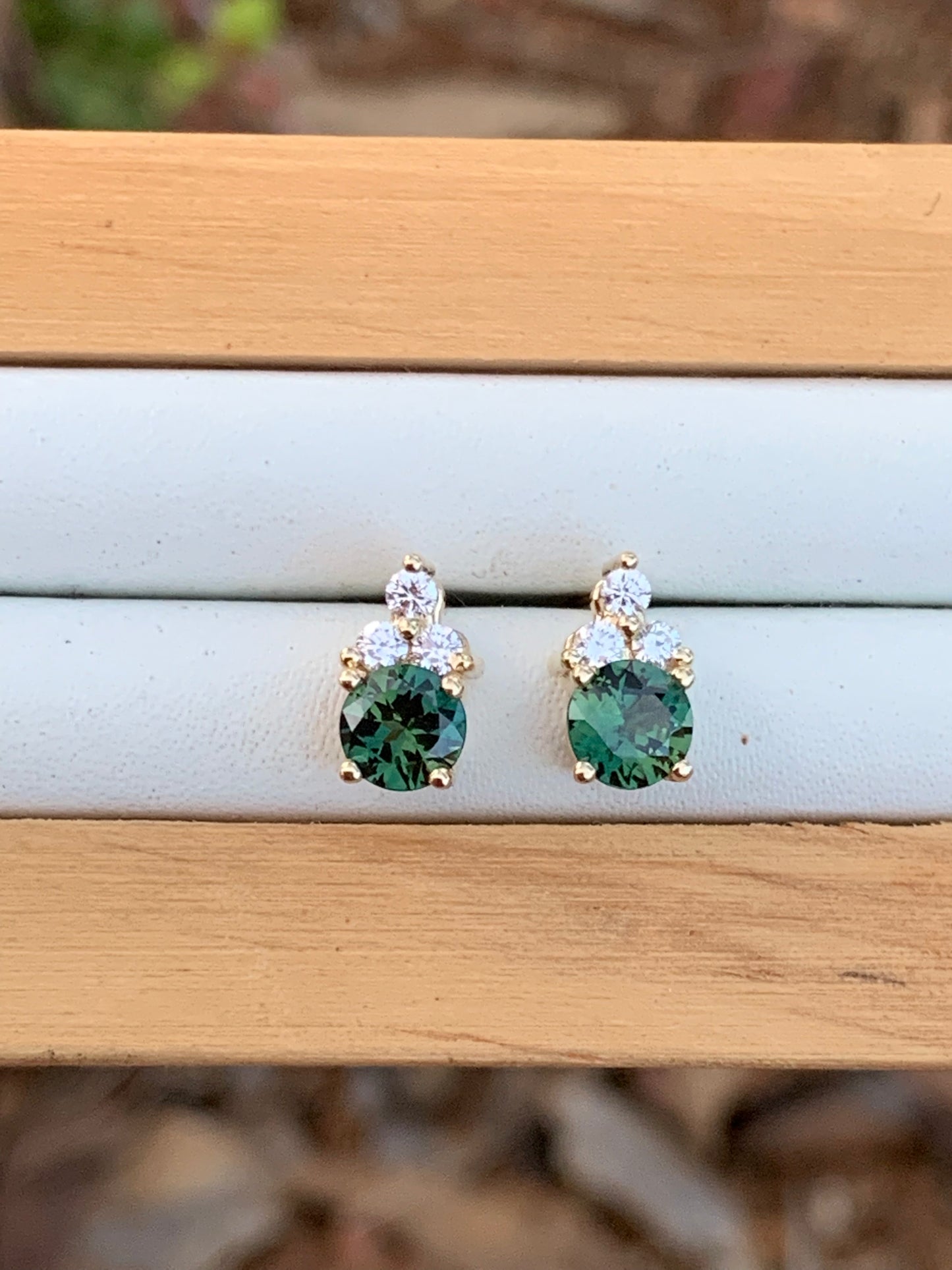 Teal Sapphire and Diamond Earrings
