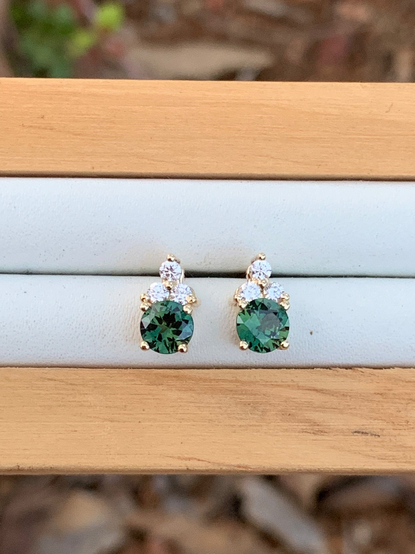 Teal Sapphire and Diamond Earrings