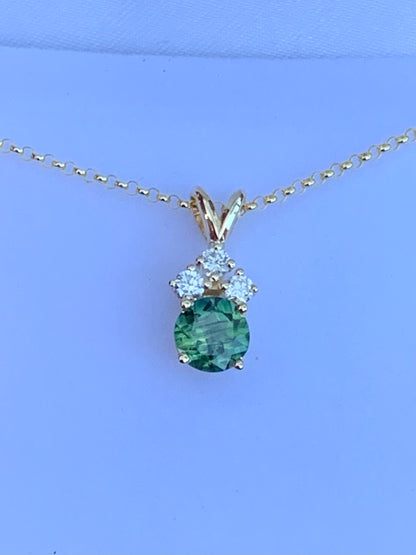 Teal Australian Sapphire and Diamond Necklace