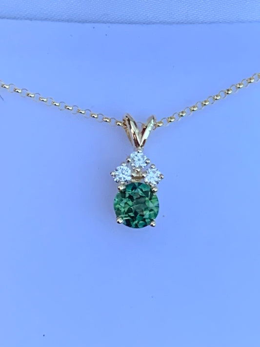 Teal Australian Sapphire and Diamond Necklace