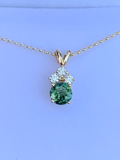 Teal Australian Sapphire and Diamond Necklace