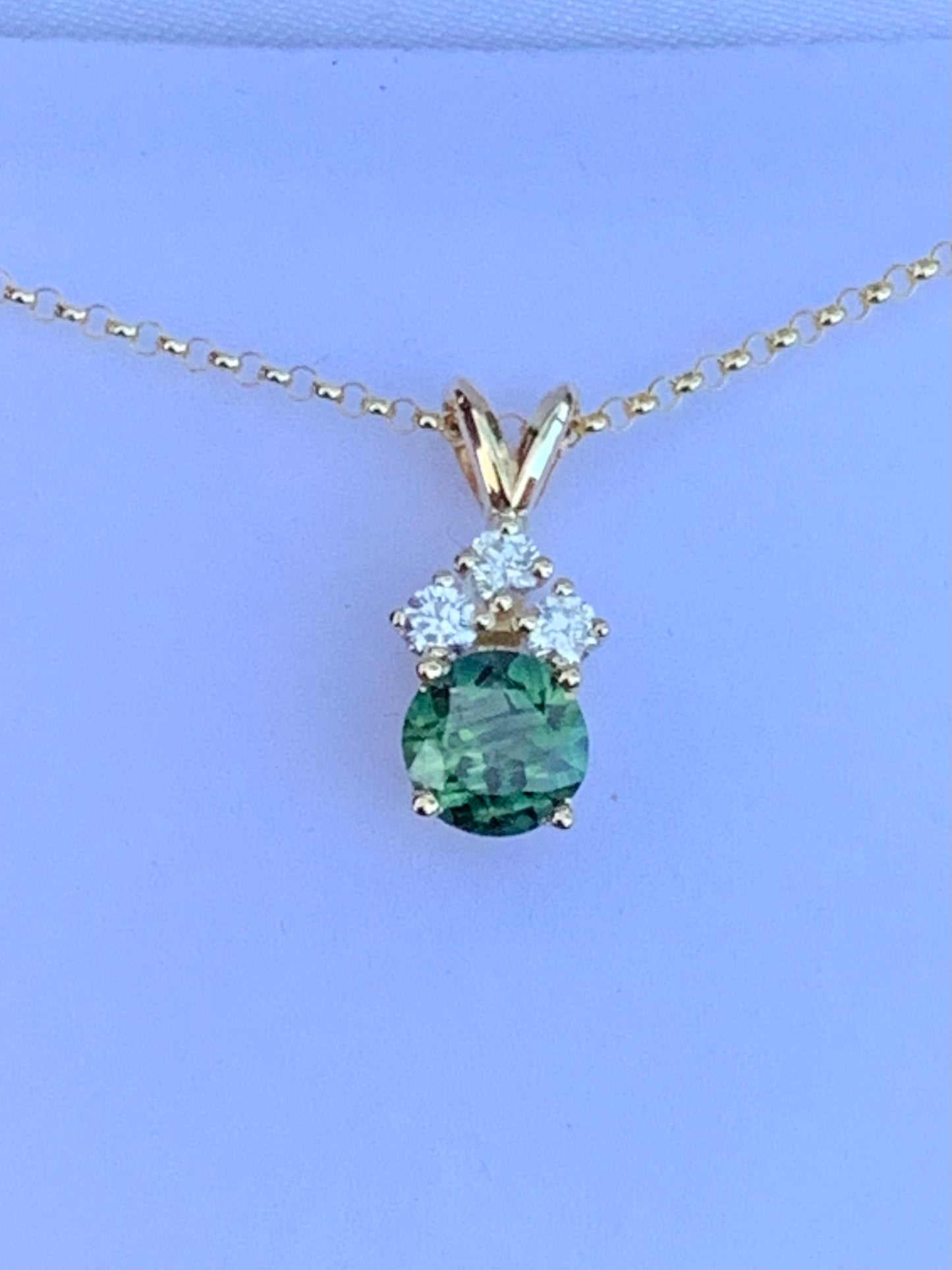 Teal Australian Sapphire and Diamond Necklace
