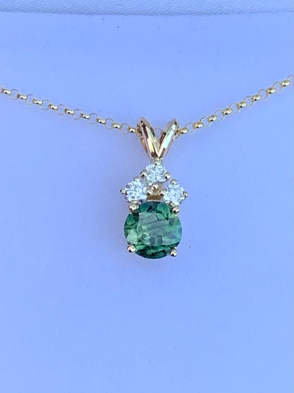 Teal Australian Sapphire and Diamond Necklace