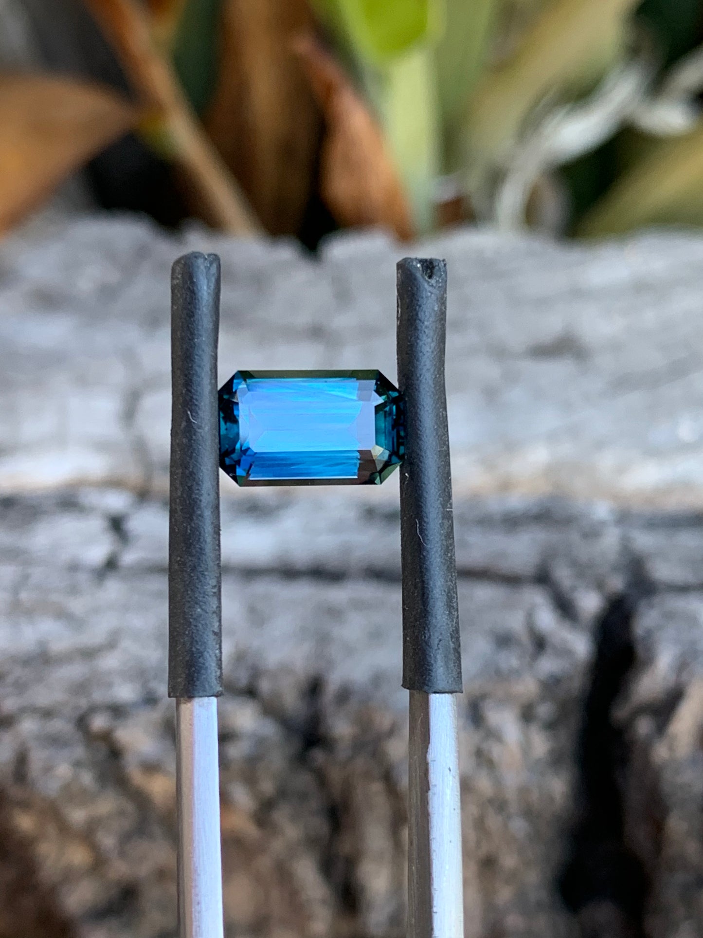 Close-up of 2.68ct blue sapphire showing rich colour depth
