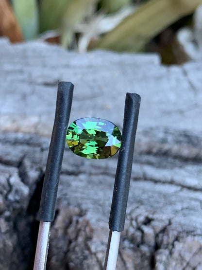 Close-up of 2.25ct green Australian sapphire highlighting natural colour