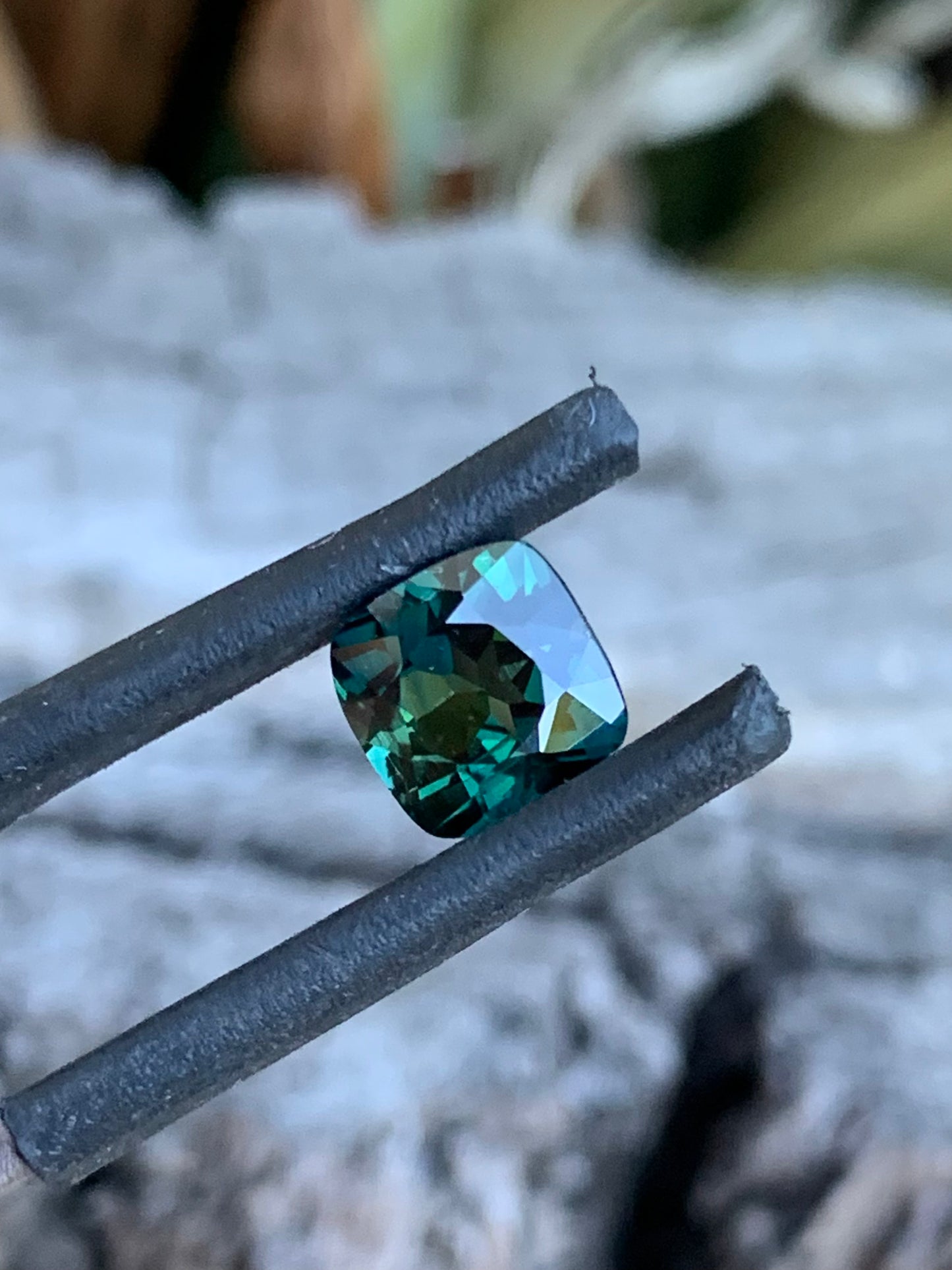 Square cushion cut teal Australian sapphire