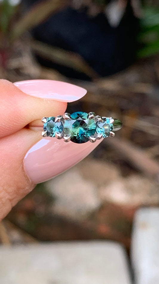 Teal Sapphire Engagement Ring 