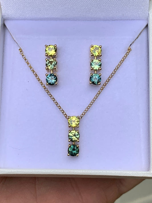 Matching Australian Sapphire Gradient Necklace and Earrings