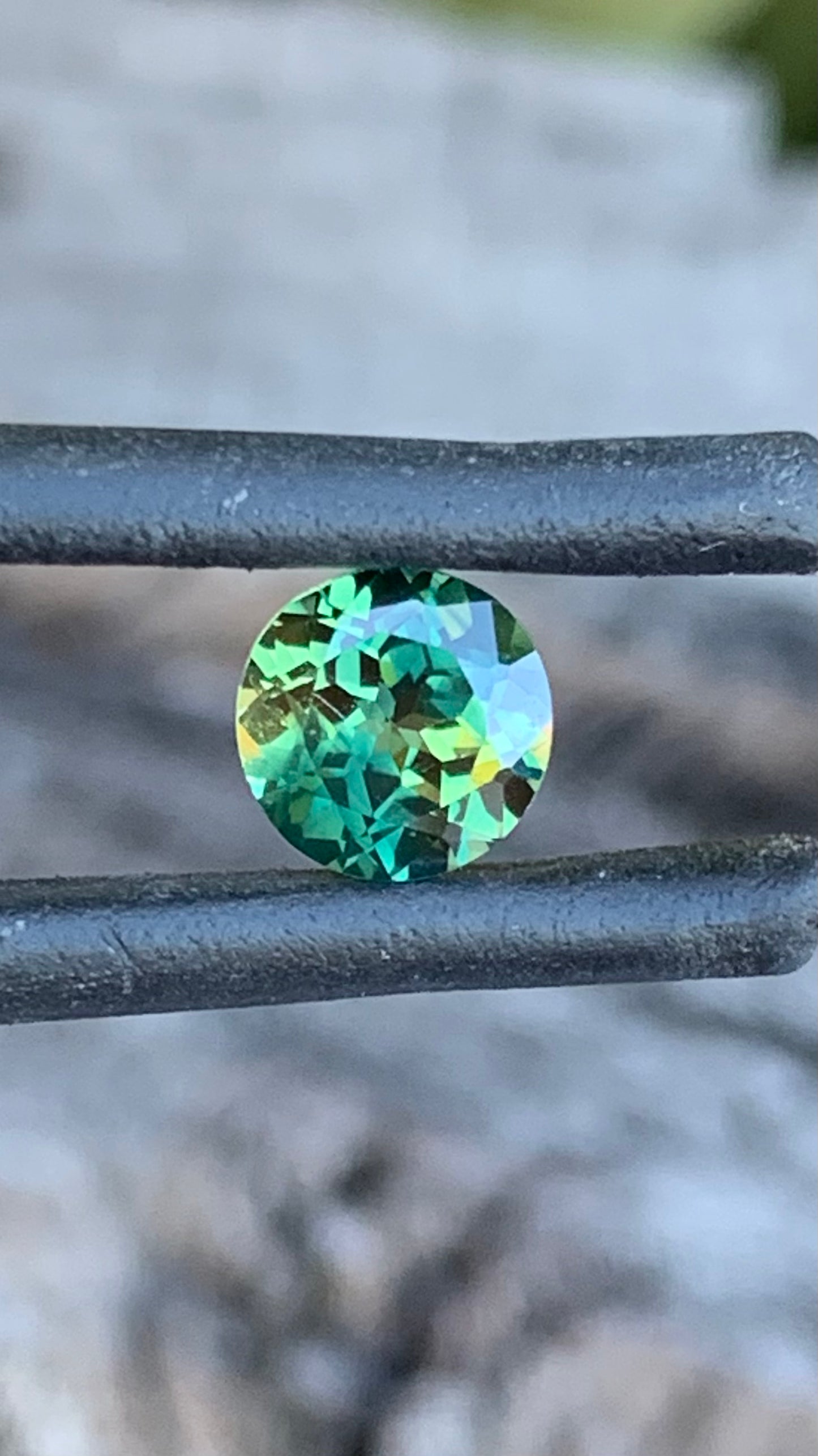 Round Australian parti sapphire showing vibrant yellow and blue colour zoning