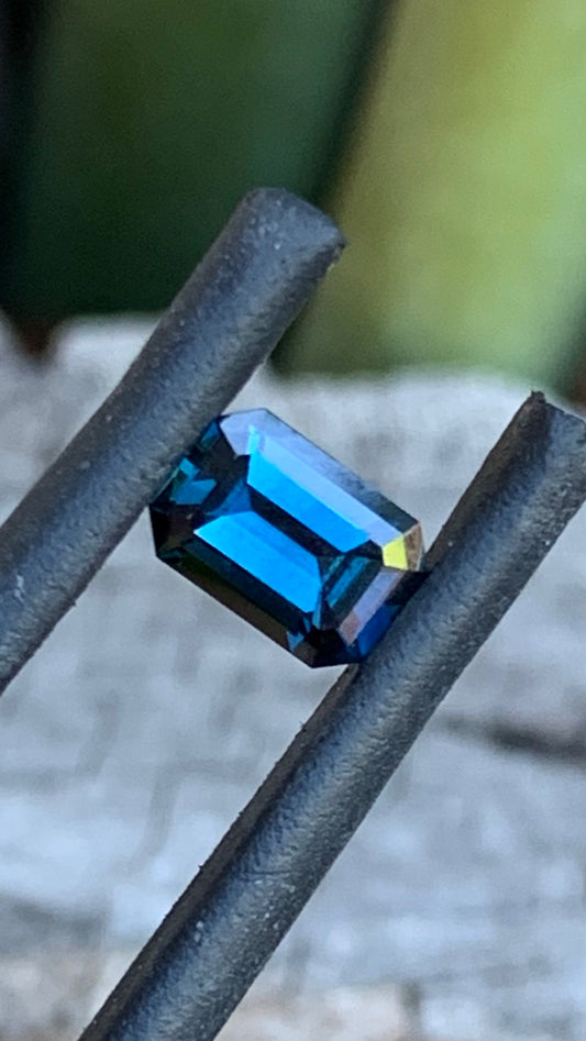 Emerald cut Australian sapphire with deep blue colour