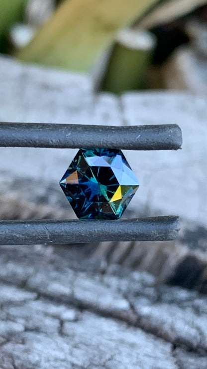 Hexagon Australian Sapphire with vibrant flashes