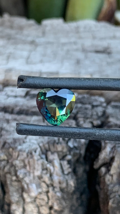 Close up of Heart shaped Australian parti sapphire, 1.79ct