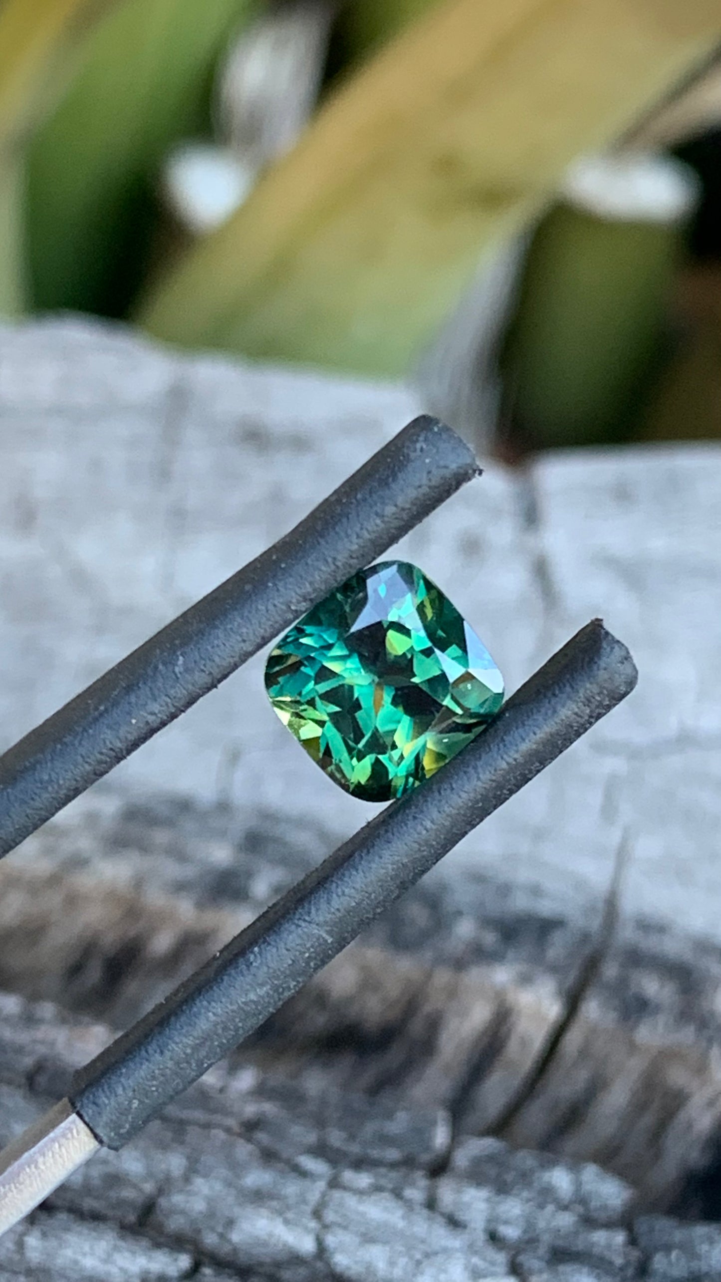 Green parti square cushion Australian sapphire, 1.74ct