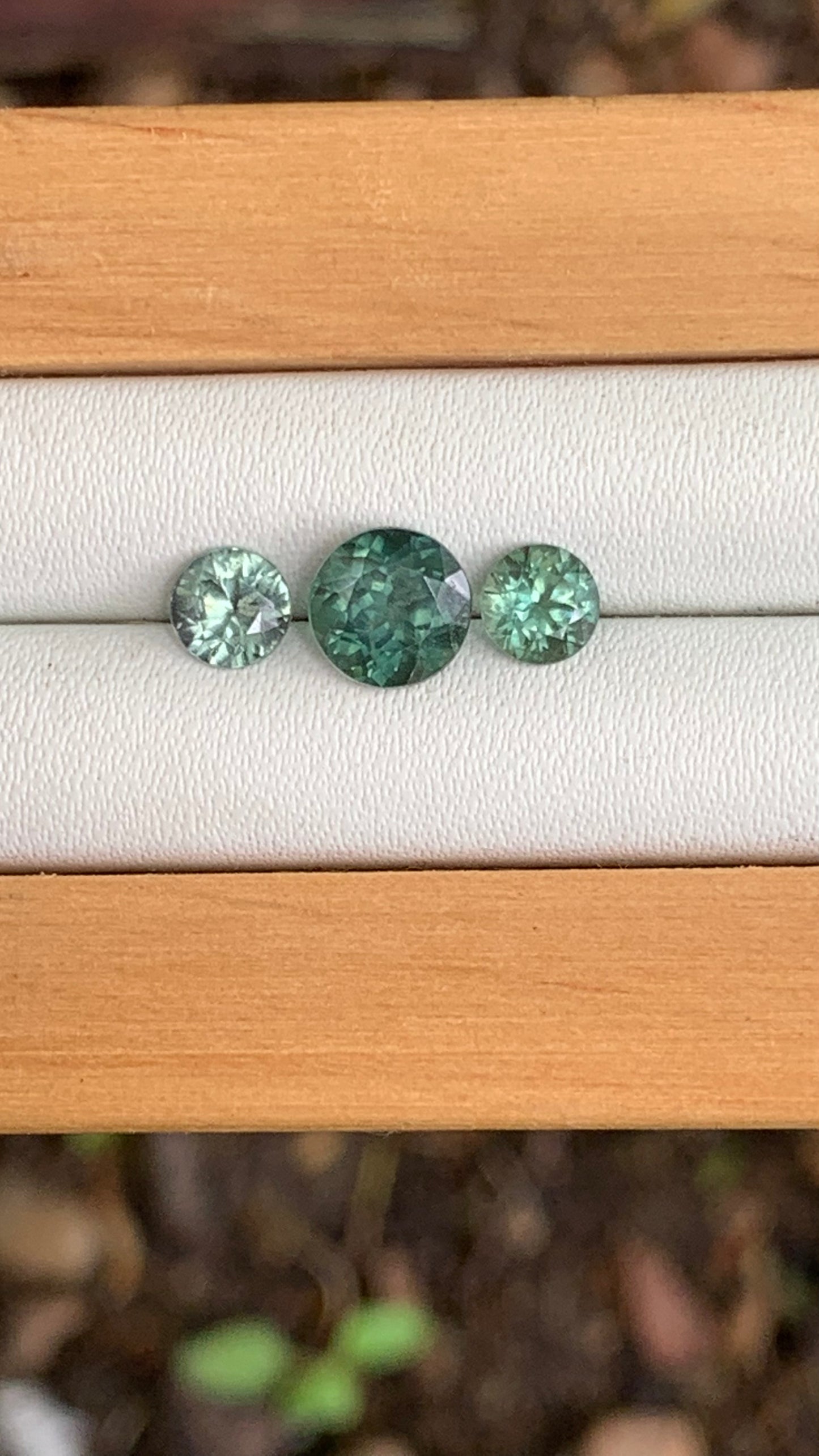 teal green Australian sapphire trilogy set 2.15ct total weight loose gemstones