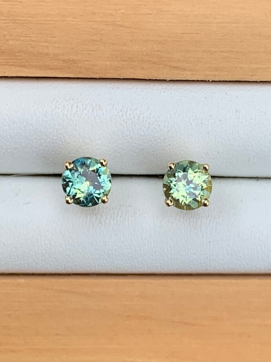 Australian Parti Sapphire Earrings ~ 4.5mm Gold Studs
