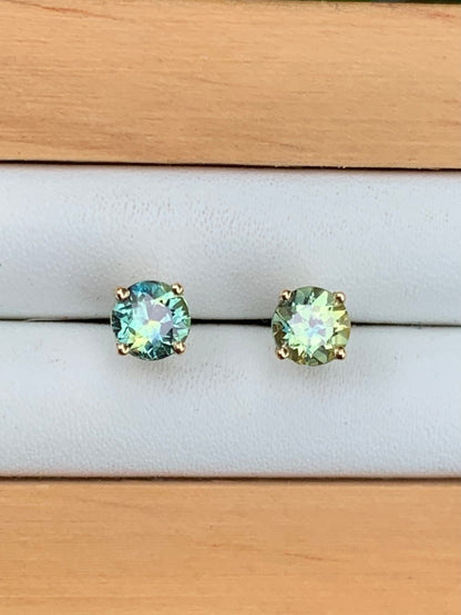 Australian Parti Sapphire Earrings ~ 4.5mm Gold Studs