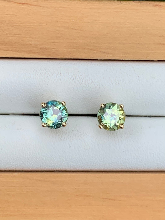Australian Parti Sapphire Earrings ~ 4.5mm Gold Studs