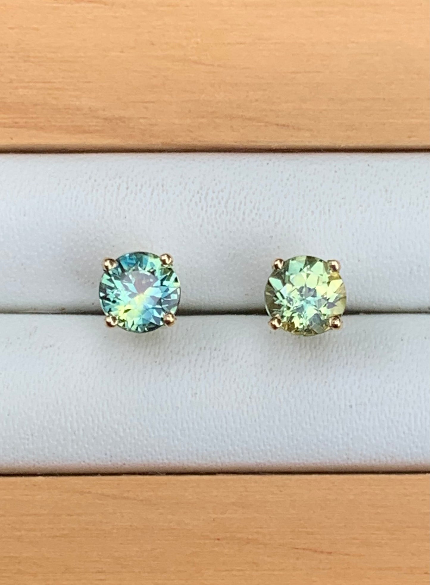 Australian Parti Sapphire Earrings ~ 4.5mm Gold Studs