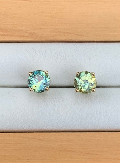 Australian Parti Sapphire Earrings ~ 4.5mm Gold Studs