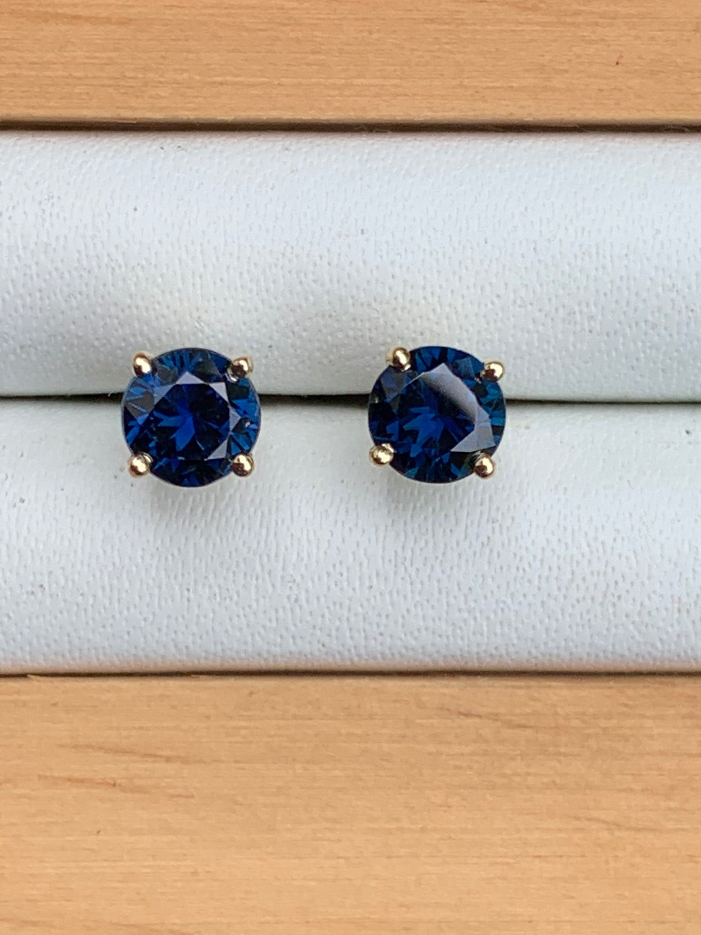 Blue Australian Parti Sapphire Earrings ~ 4.5mm Gold Studs