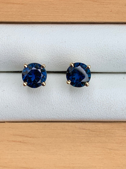 Blue Australian Parti Sapphire Earrings ~ 4.5mm Gold Studs
