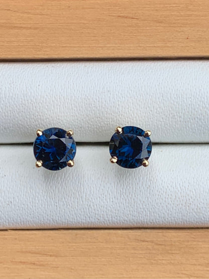 Blue Australian Parti Sapphire Earrings ~ 4.5mm Gold Studs