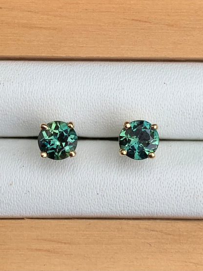 Teal Australian Parti Sapphire Earrings ~ 4.5mm Gold Studs