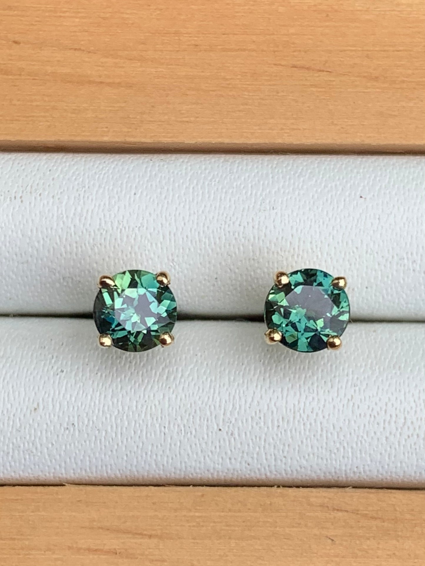 Teal Australian Parti Sapphire Earrings ~ 4.5mm Gold Studs