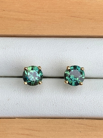 Teal Australian Parti Sapphire Earrings ~ 4.5mm Gold Studs