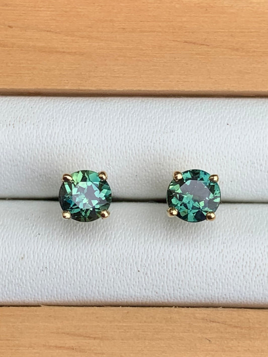 Teal Australian Parti Sapphire Earrings ~ 4.5mm Gold Studs