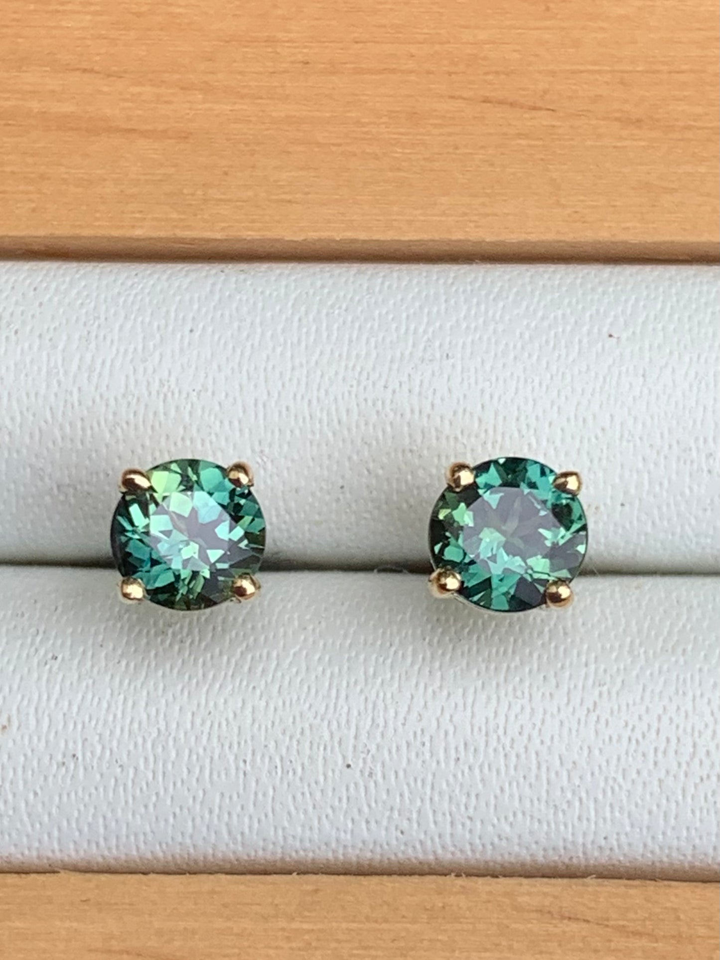 Teal Australian Parti Sapphire Earrings ~ 4.5mm Gold Studs