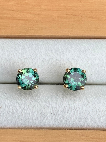 Teal Australian Parti Sapphire Earrings ~ 4.5mm Gold Studs