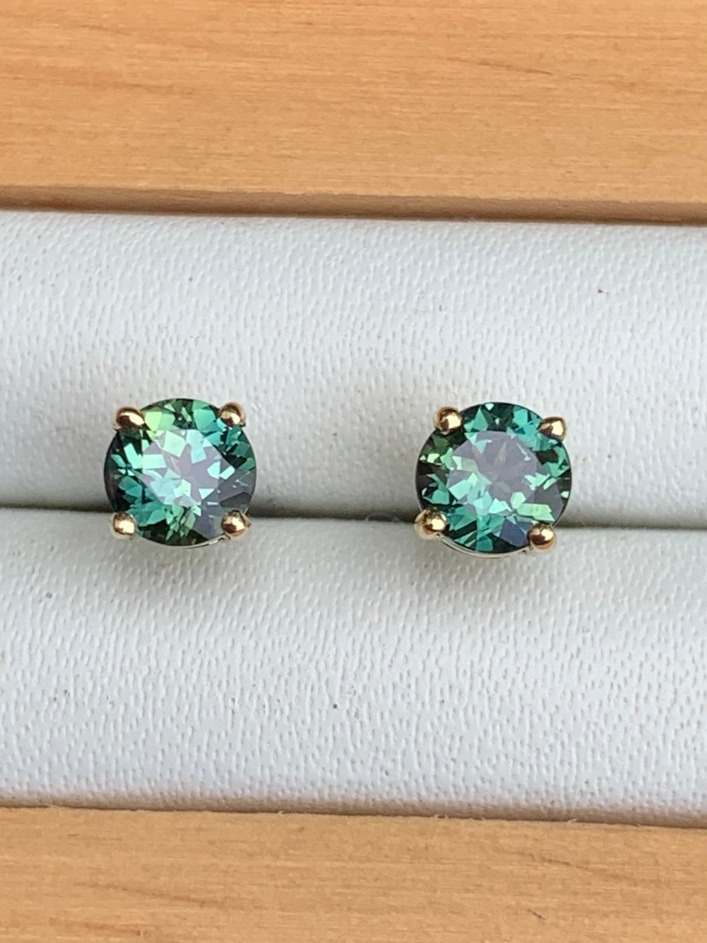 Teal Australian Parti Sapphire Earrings ~ 4.5mm Gold Studs