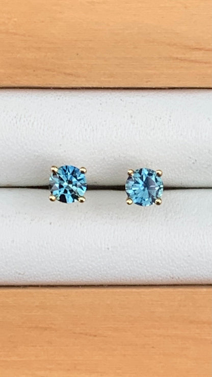 Light Blue Australian Sapphire Earrings ~ 3.5mm Gold Studs