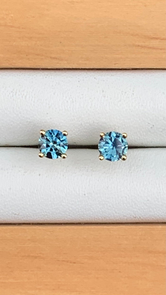 Light Blue Australian Sapphire Earrings ~ 3.5mm Gold Studs