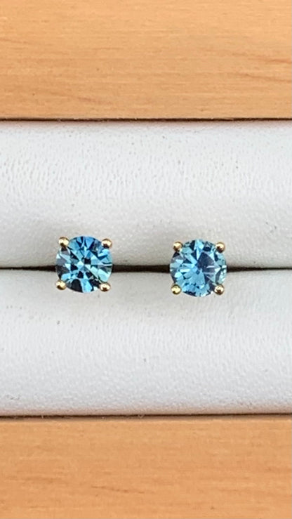 Light Blue Australian Sapphire Earrings ~ 3.5mm Gold Studs
