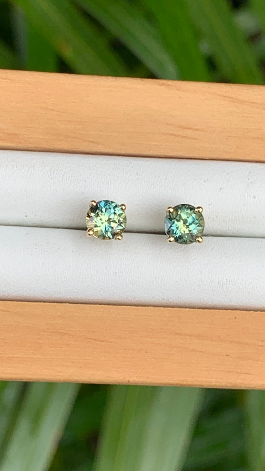 Australian Parti Sapphire Earrings ~ 5mm Gold Studs